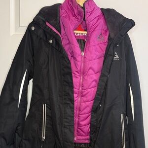 Gerry Women's Black and Purple Ski Jacket 3-in-1 removable hood size M
